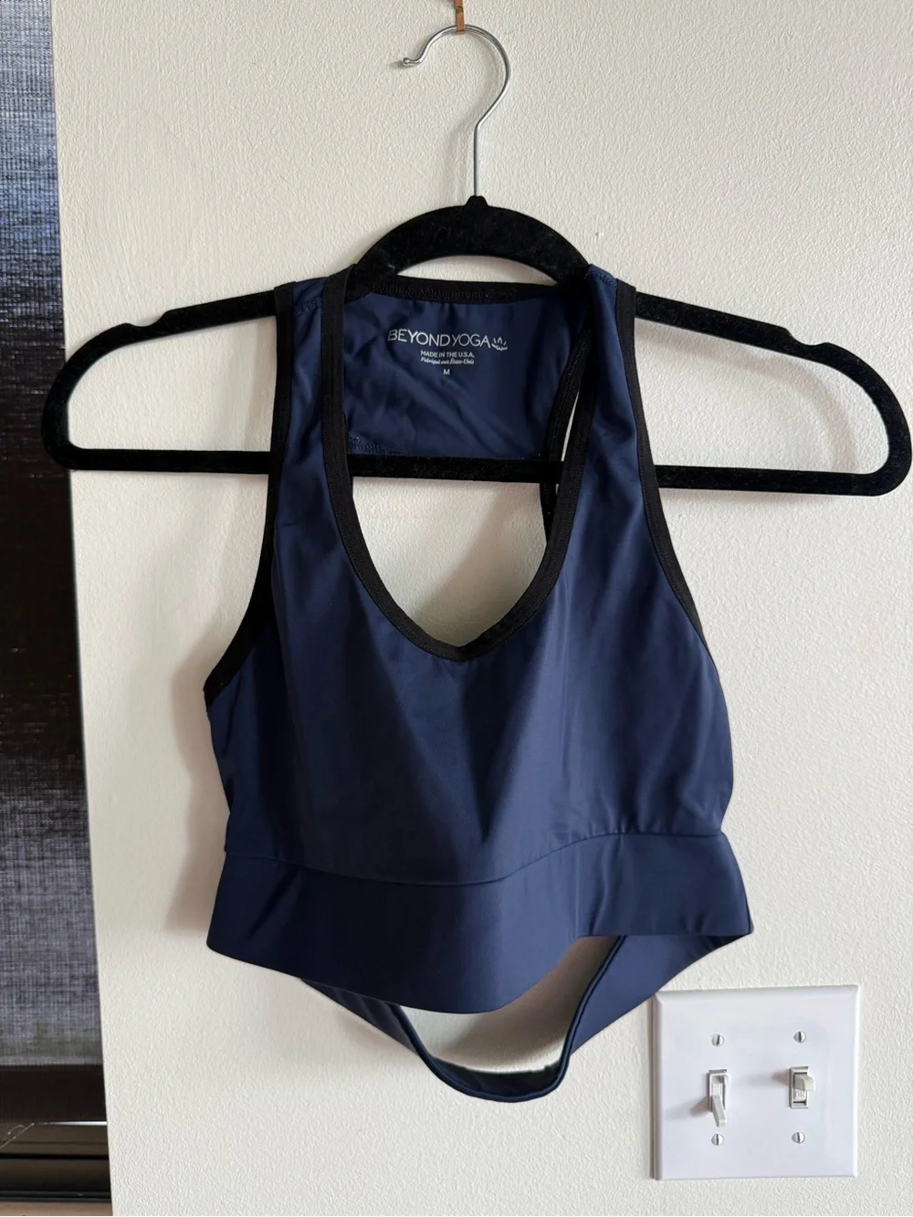 Beyond Yoga Navy Scoop Neck Sports Bra with Black Trim